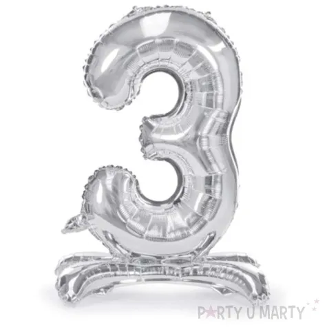 balon foliowy cyfra 3 stojaca srebrny partydeco 27 dgt