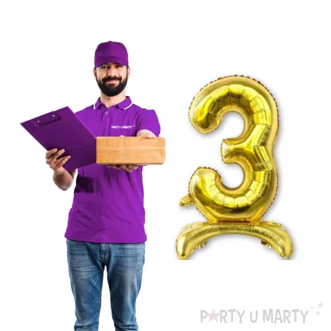 balon foliowy cyfra 3 stojaca zlota dekoracjepolska 30 dgt