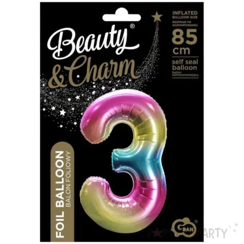 balon foliowy cyfra 3 teczowy godan 34 dgt