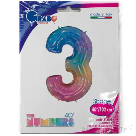 balon foliowy cyfra 3 teczowy grabo 40 dgt