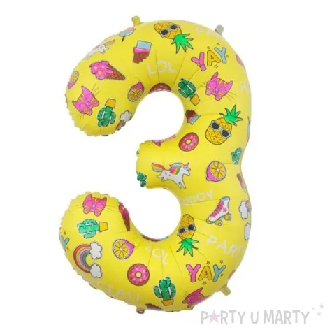 balon foliowy cyfra 3 unicorn party zolty godan 31 dgt