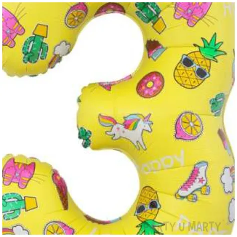 balon foliowy cyfra 3 unicorn party zolty godan 31 dgt