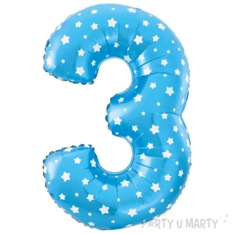 balon foliowy cyfra 3 w gwiazdki niebieski jix 18 dgt