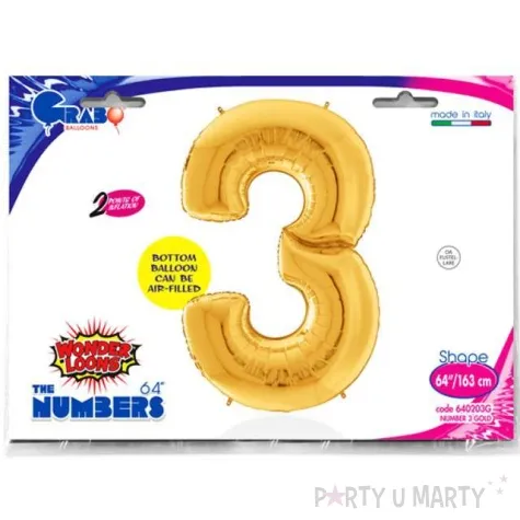 balon foliowy cyfra 3 zloty grabo 64 dgt