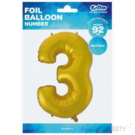 balon foliowy cyfra 3 zloty mat godan 45 dgt