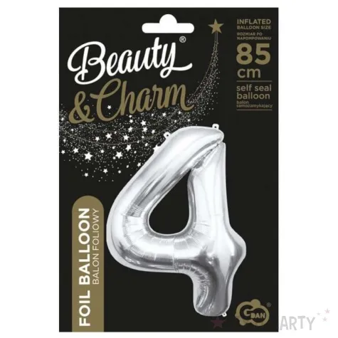 balon foliowy cyfra 4 beauty charm srebrny godan 33 dgt
