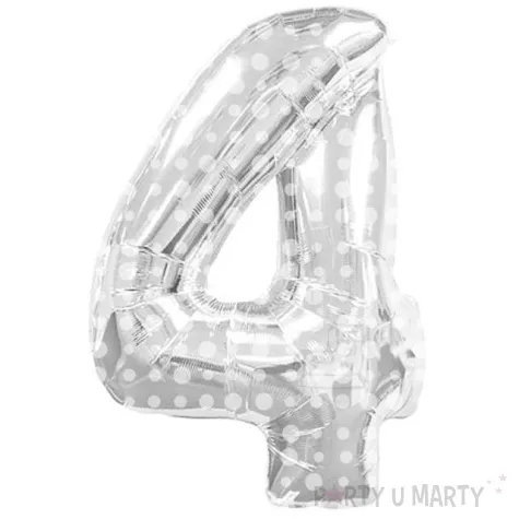 balon foliowy cyfra 4 groszki srebrny folat 34 dgt