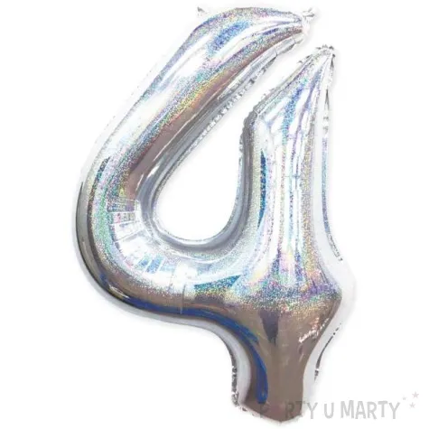 balon foliowy cyfra 4 holograficzna srebrny partypal 40 dgt
