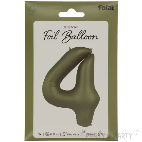 balon foliowy cyfra 4 oliwkowy folat 34 dgt