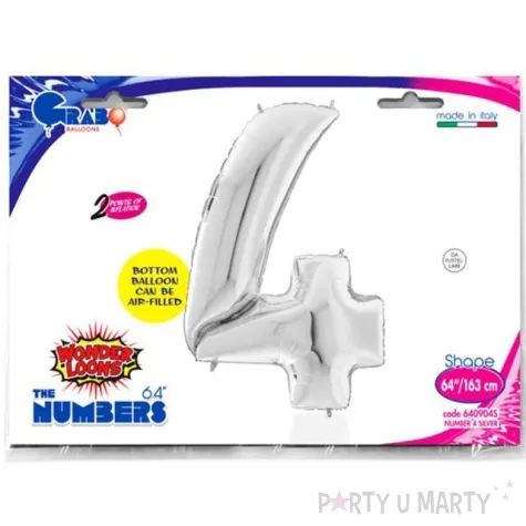balon foliowy cyfra 4 srebrny grabo 64 dgt