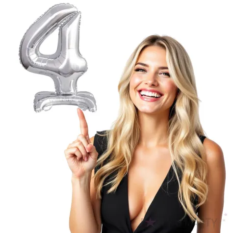 balon foliowy cyfra 4 stojaca srebrny godan 15 dgt