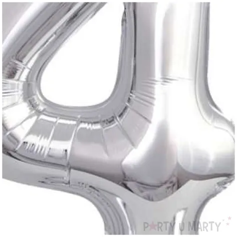 balon foliowy cyfra 4 stojaca srebrny godan 15 dgt