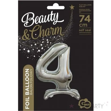 balon foliowy cyfra 4 stojaca srebrny godan 29 dgt