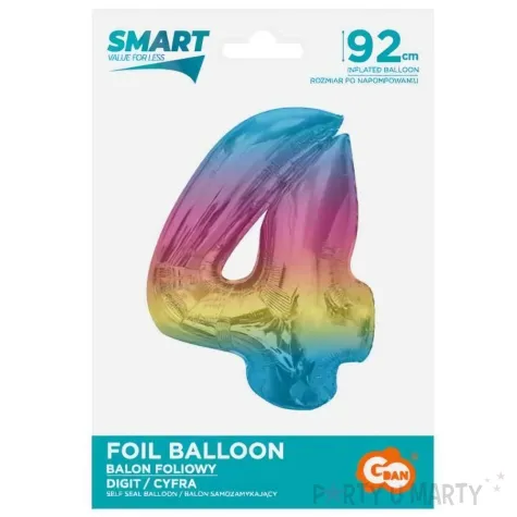 balon foliowy cyfra 4 teczowy godan 36 dgt