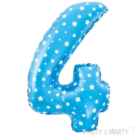 balon foliowy cyfra 4 w gwiazdki niebieski jix 18 dgt