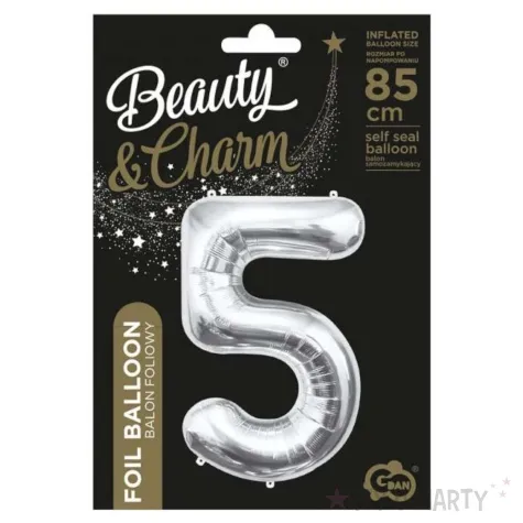 balon foliowy cyfra 5 beauty charm srebrny godan 33 dgt