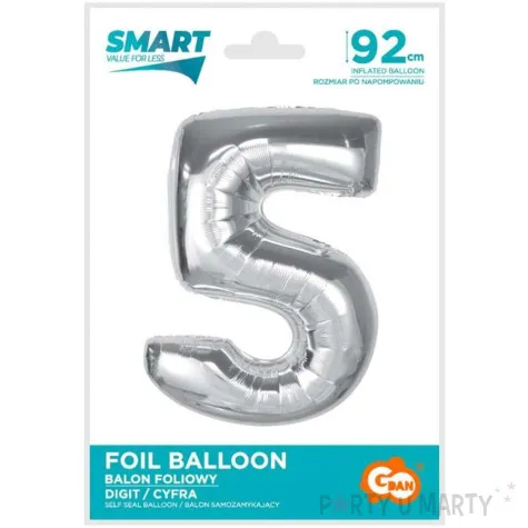 balon foliowy cyfra 5 beauty charm srebrny godan 36 dgt