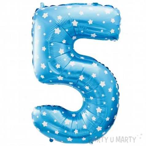 balon foliowy cyfra 5 biale gwiazdki niebieski godan 26 dgt