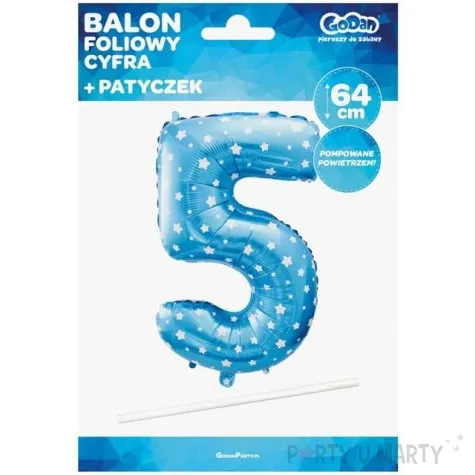 balon foliowy cyfra 5 biale gwiazdki niebieski godan 26 dgt
