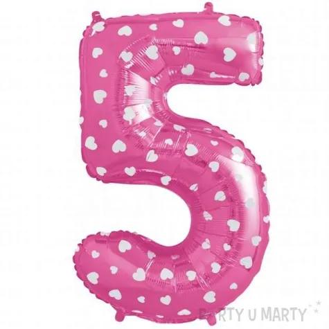 balon foliowy cyfra 5 biale serca rozowy godan 26 dgt