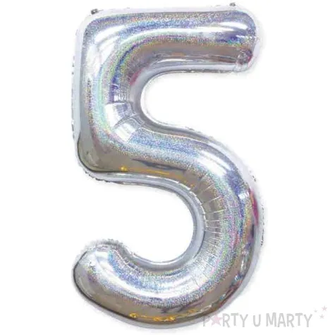 balon foliowy cyfra 5 holograficzna srebrny partypal 40 dgt