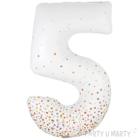 balon foliowy cyfra 5 holograficzne grochy bialy oaktree 34 dgt