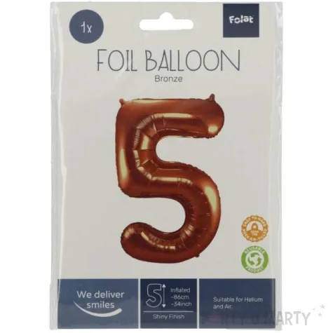 balon foliowy cyfra 5 metaliczny brazowy folat 34 dgt