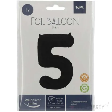 balon foliowy cyfra 5 metaliczny mat czarny folat 34 dgt