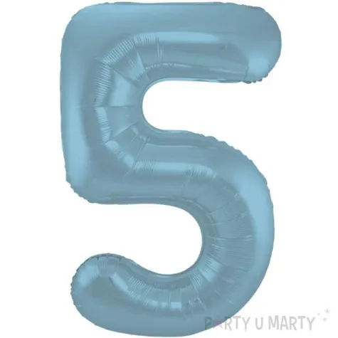 balon foliowy cyfra 5 metaliczny mat niebieski pastelowy folat 34 dgt