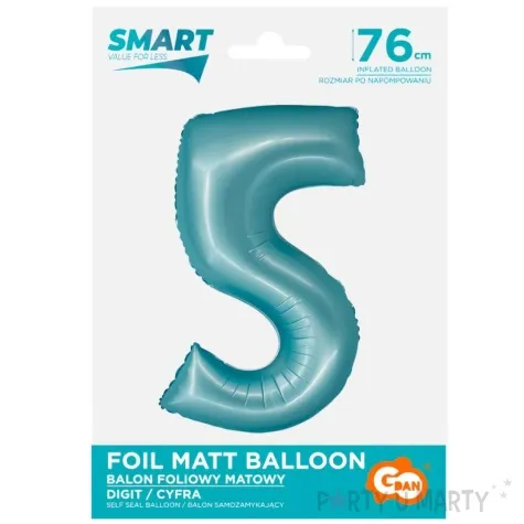 balon foliowy cyfra 5 niebieski matowy godan 30 dgt