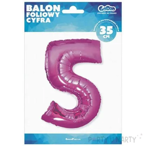 balon foliowy cyfra 5 rozowy godan 14 dgt