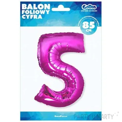 balon foliowy cyfra 5 rozowy godan 34 dgt