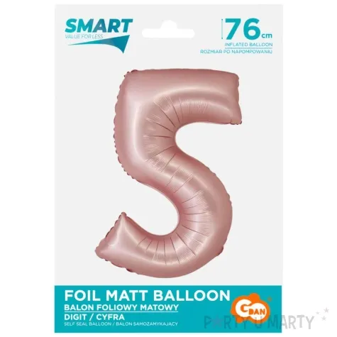 balon foliowy cyfra 5 rozowy matowy godan 30 dgt