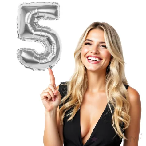 balon foliowy cyfra 5 srebrny boland 14 dgt
