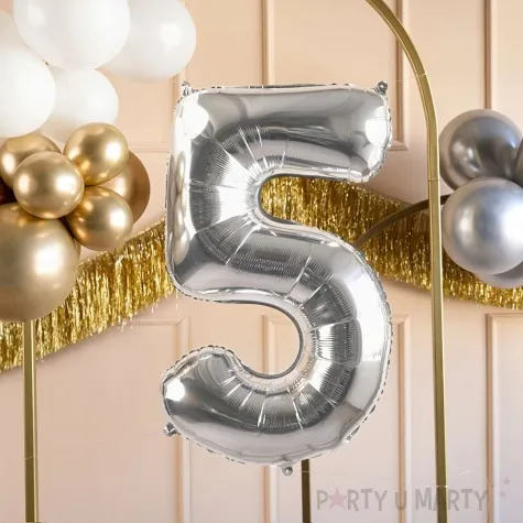 balon foliowy cyfra 5 srebrny partydeco 34 dgt