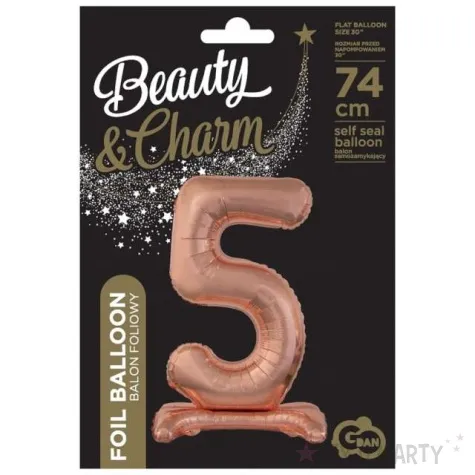 balon foliowy cyfra 5 stojaca rozowe zloto godan 29 dgt