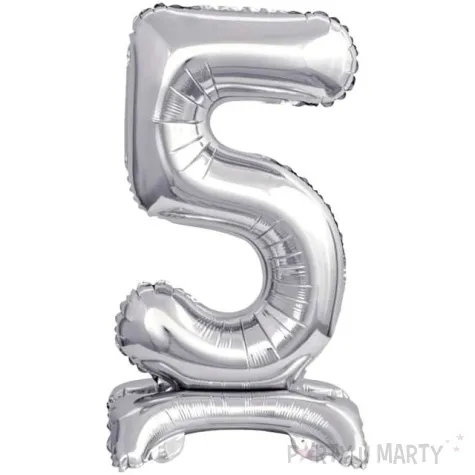 balon foliowy cyfra 5 stojaca srebrny godan 15 dgt
