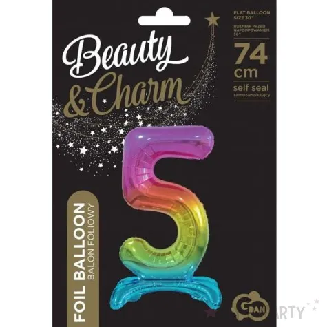 balon foliowy cyfra 5 stojaca teczowy godan 29 dgt