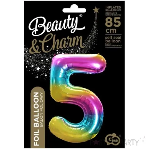 balon foliowy cyfra 5 teczowy godan 34 dgt