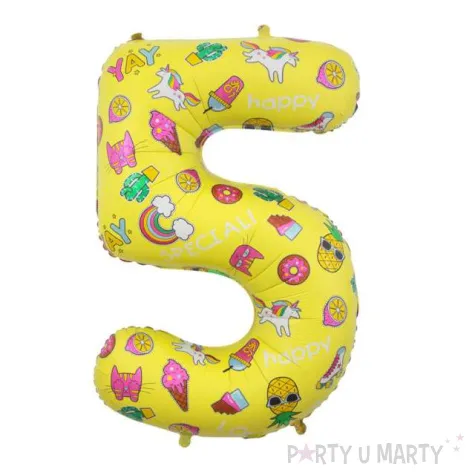 balon foliowy cyfra 5 unicorn party zolty godan 31 dgt