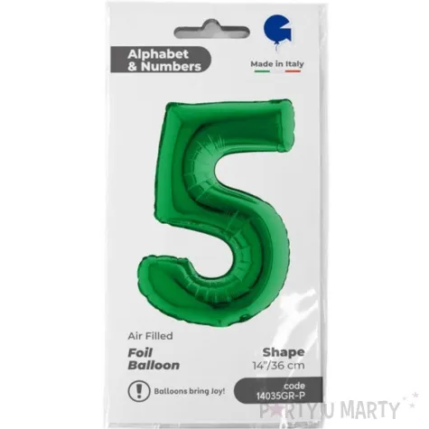 balon foliowy cyfra 5 zielony grabo 14 dgt