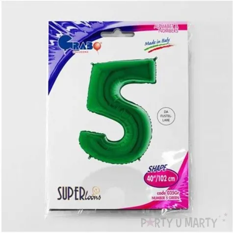 balon foliowy cyfra 5 zielony grabo 40 dgt