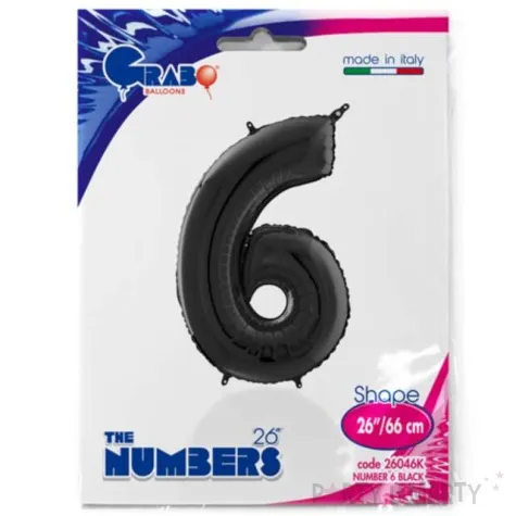 balon foliowy cyfra 6 czarny grabo 26 dgt