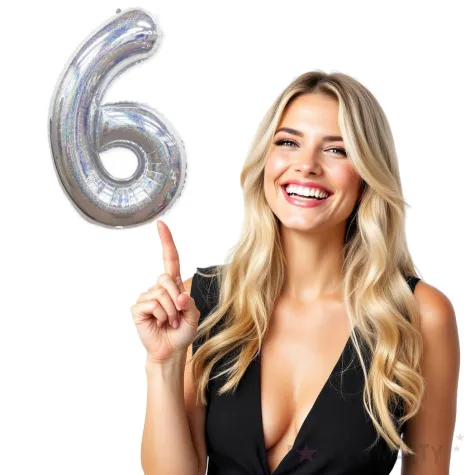 balon foliowy cyfra 6 holograficzna srebrny partypal 40 dgt