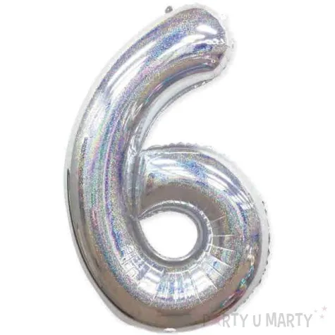 balon foliowy cyfra 6 holograficzna srebrny partypal 40 dgt