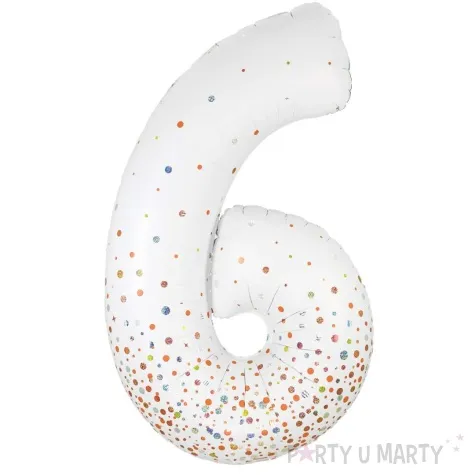 balon foliowy cyfra 6 holograficzne grochy bialy oaktree 34 dgt