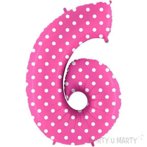 balon foliowy cyfra 6 kropki rozowy grabo 40 dgt