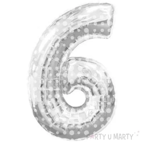 balon foliowy cyfra 6 kropki srebrny folat 34 dgt