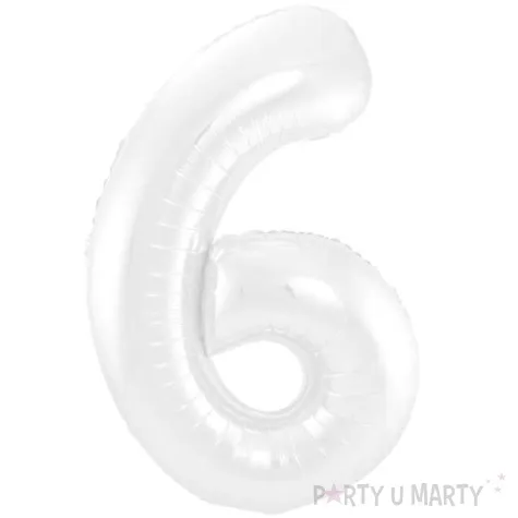 balon foliowy cyfra 6 metaliczny mat bialy folat 34 dgt