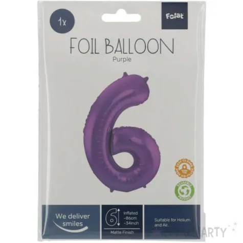 balon foliowy cyfra 6 metaliczny mat fioletowy folat 34 dgt